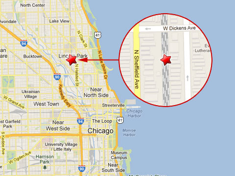 ap shows location of CTA Red Line train derailment in Chicago, IL between Armitage Ave and W Dickens Ave just east of N Sheffield Ave on May 9, 2013.